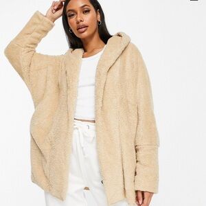 🤎🤎QED London Tan Teddy Hooded Jacket Oversized Fit